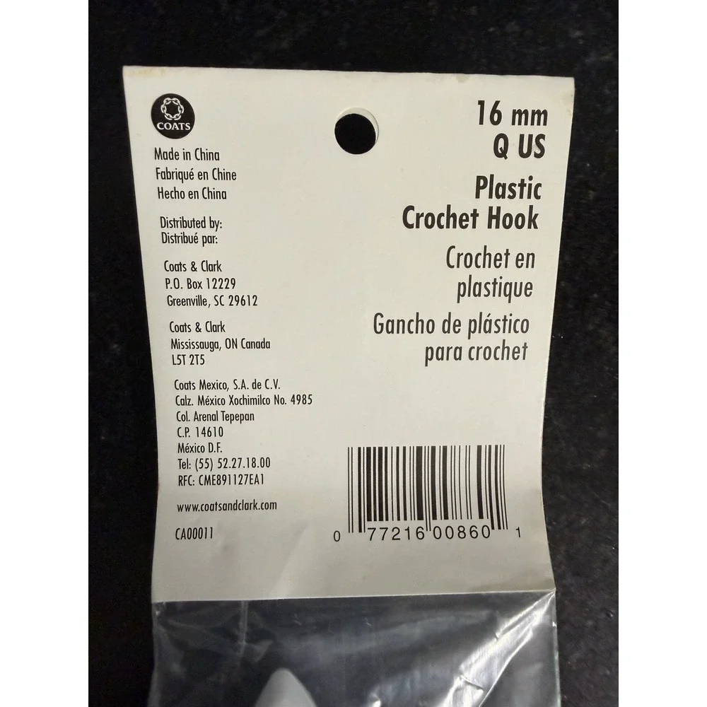Susan Bates‎ Luxite Plastic Crochet Hook 16mm Q US Lot of 6 NOS Sealed
